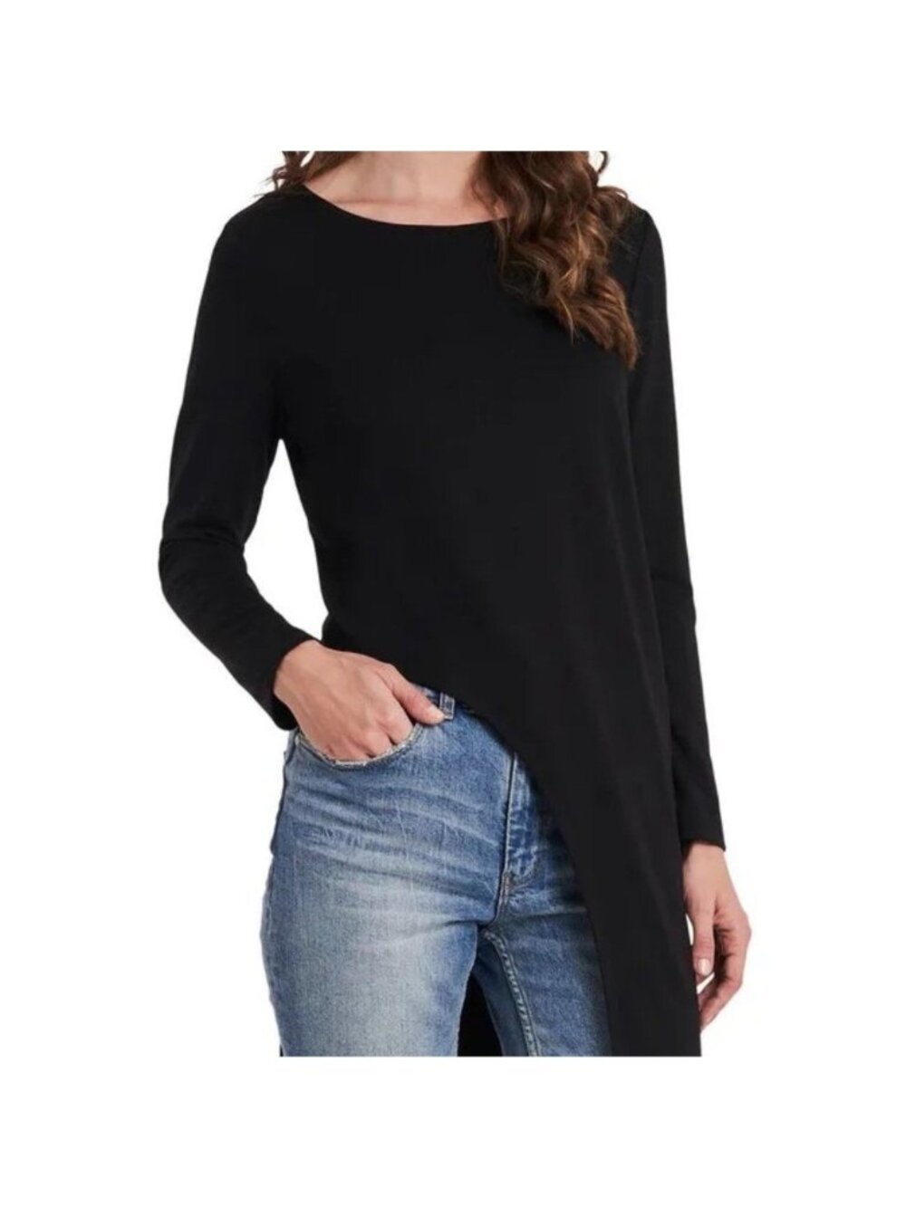 Vince Camuto Womens Ivory Cut Out Asymmetrical Tunic Top Black Size M NWT
